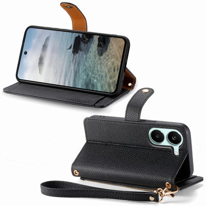 For Honor Play 80 Plus 5G Love Zipper Lanyard Leather Phone Case(Black)