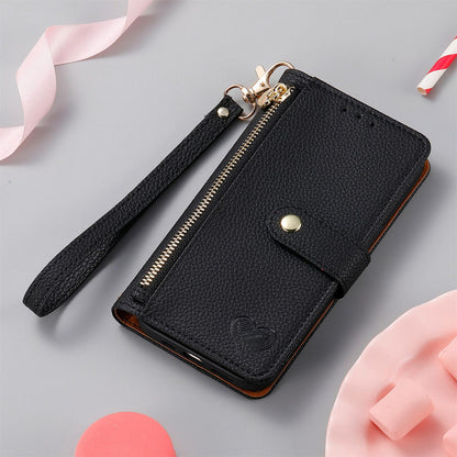 For Honor Play 80 Plus 5G Love Zipper Lanyard Leather Phone Case(Black)