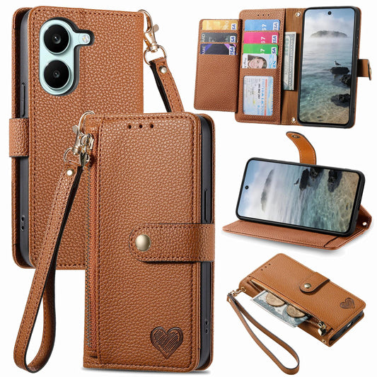 For Honor Play 80 Plus 5G Love Zipper Lanyard Leather Phone Case(Brown)