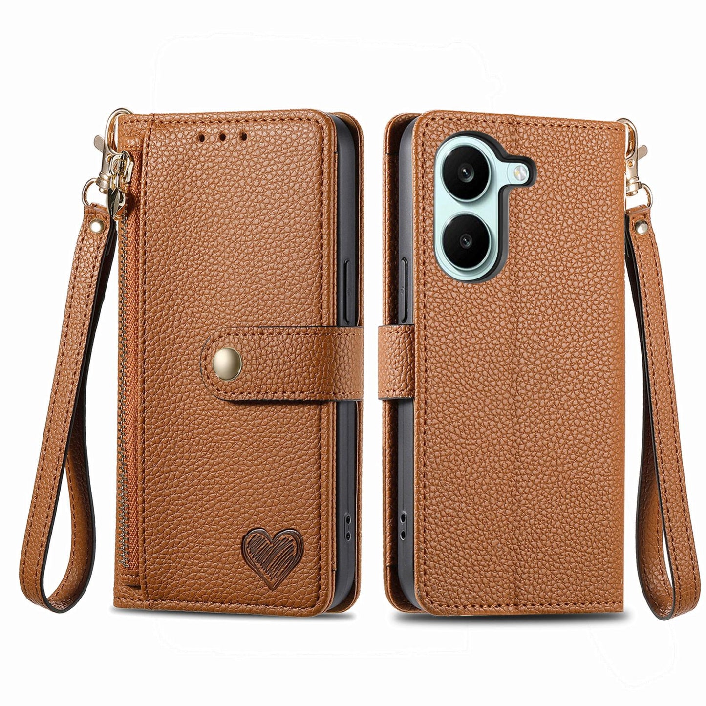 For Honor Play 80 Plus 5G Love Zipper Lanyard Leather Phone Case(Brown)