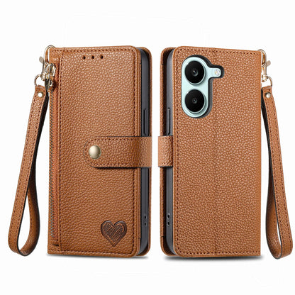 For Honor Play 80 Plus 5G Love Zipper Lanyard Leather Phone Case(Brown)