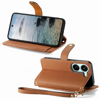 For Honor Play 80 Plus 5G Love Zipper Lanyard Leather Phone Case(Brown)