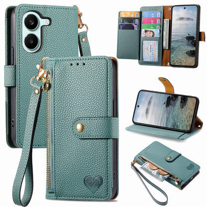 For Honor Play 80 Plus 5G Love Zipper Lanyard Leather Phone Case(Green)