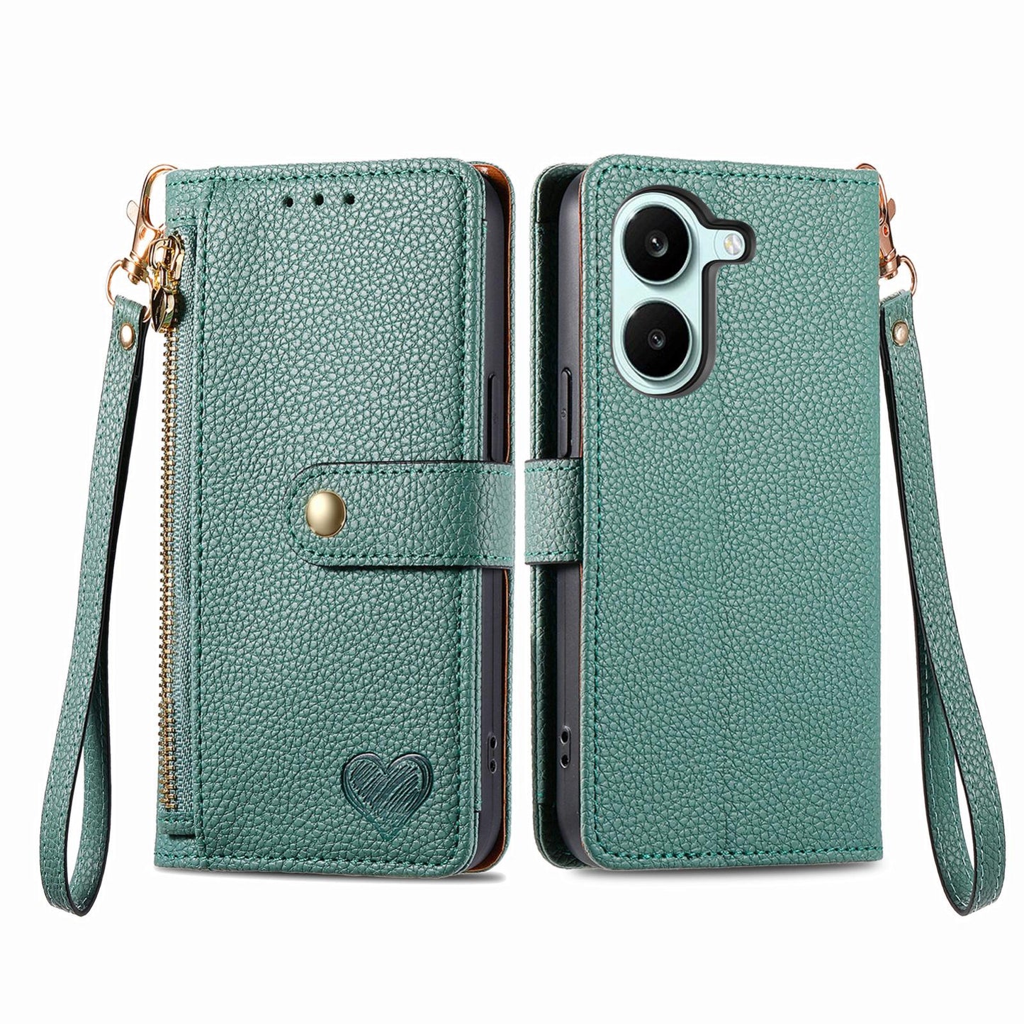 For Honor Play 80 Plus 5G Love Zipper Lanyard Leather Phone Case(Green)
