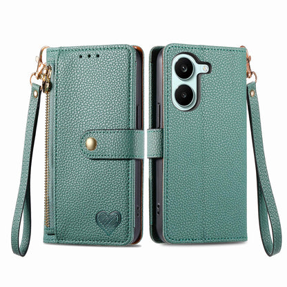 For Honor Play 80 Plus 5G Love Zipper Lanyard Leather Phone Case(Green)