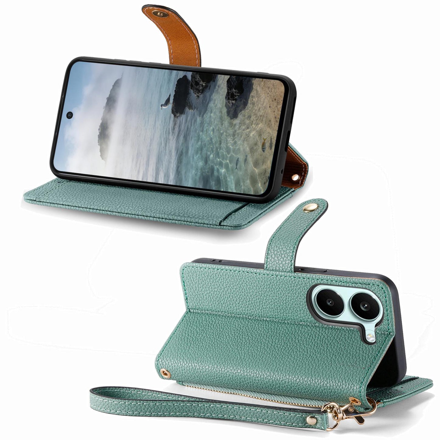 For Honor Play 80 Plus 5G Love Zipper Lanyard Leather Phone Case(Green)