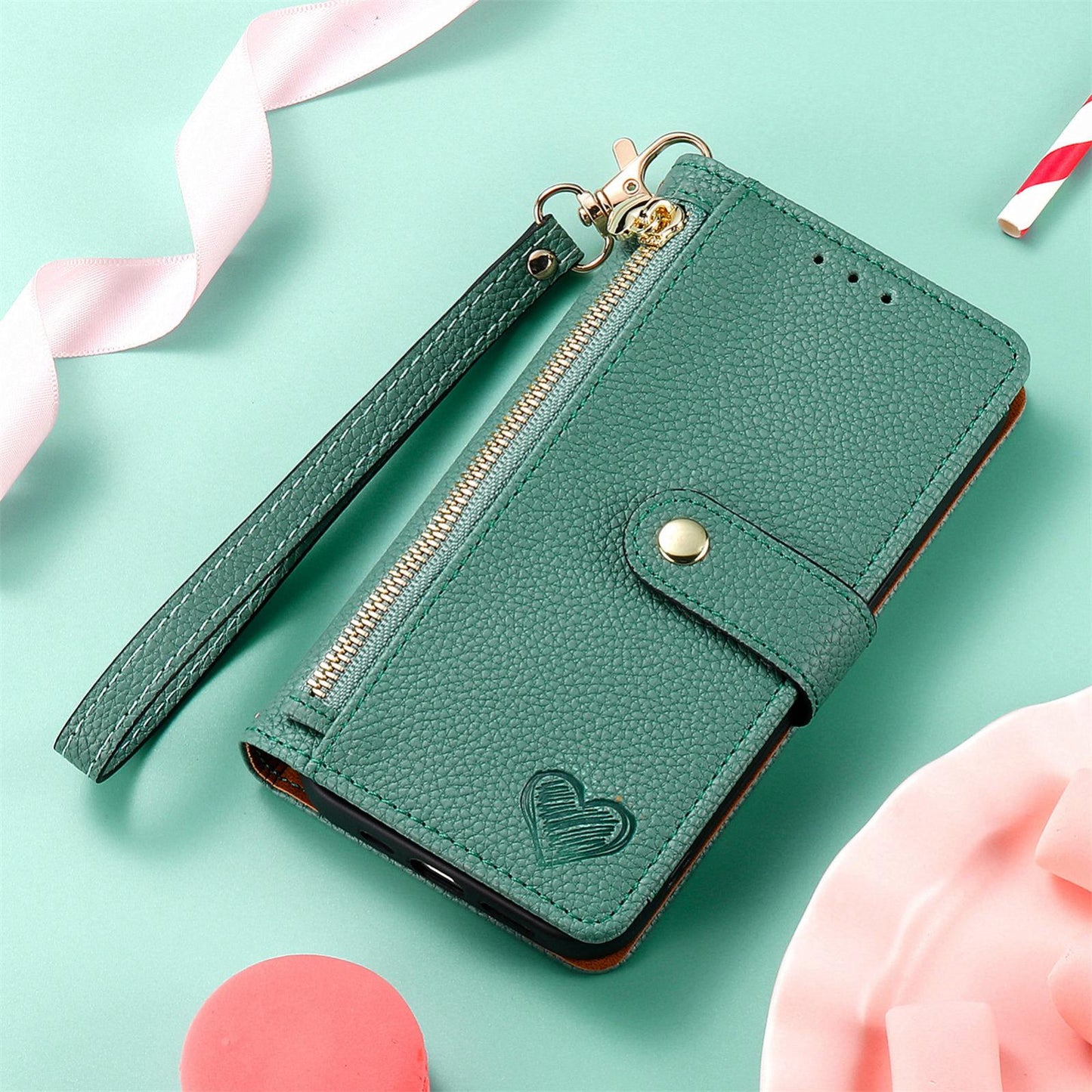 For Honor Play 80 Plus 5G Love Zipper Lanyard Leather Phone Case(Green)