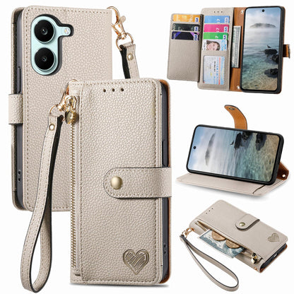 For Honor Play 80 Plus 5G Love Zipper Lanyard Leather Phone Case(Gray)