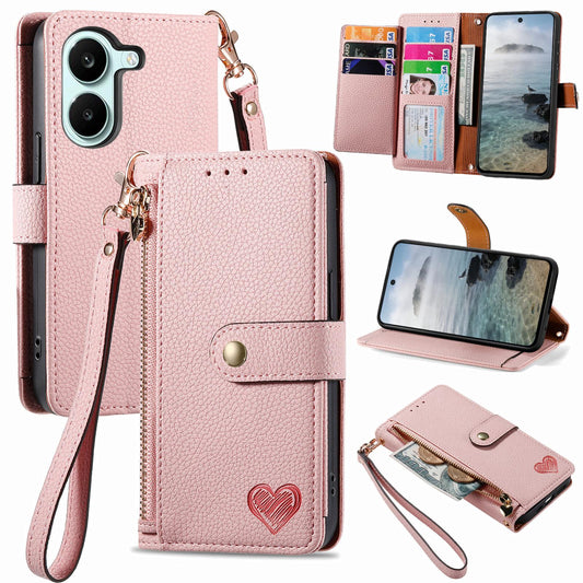 For Honor Play 80 Plus 5G Love Zipper Lanyard Leather Phone Case(Pink)