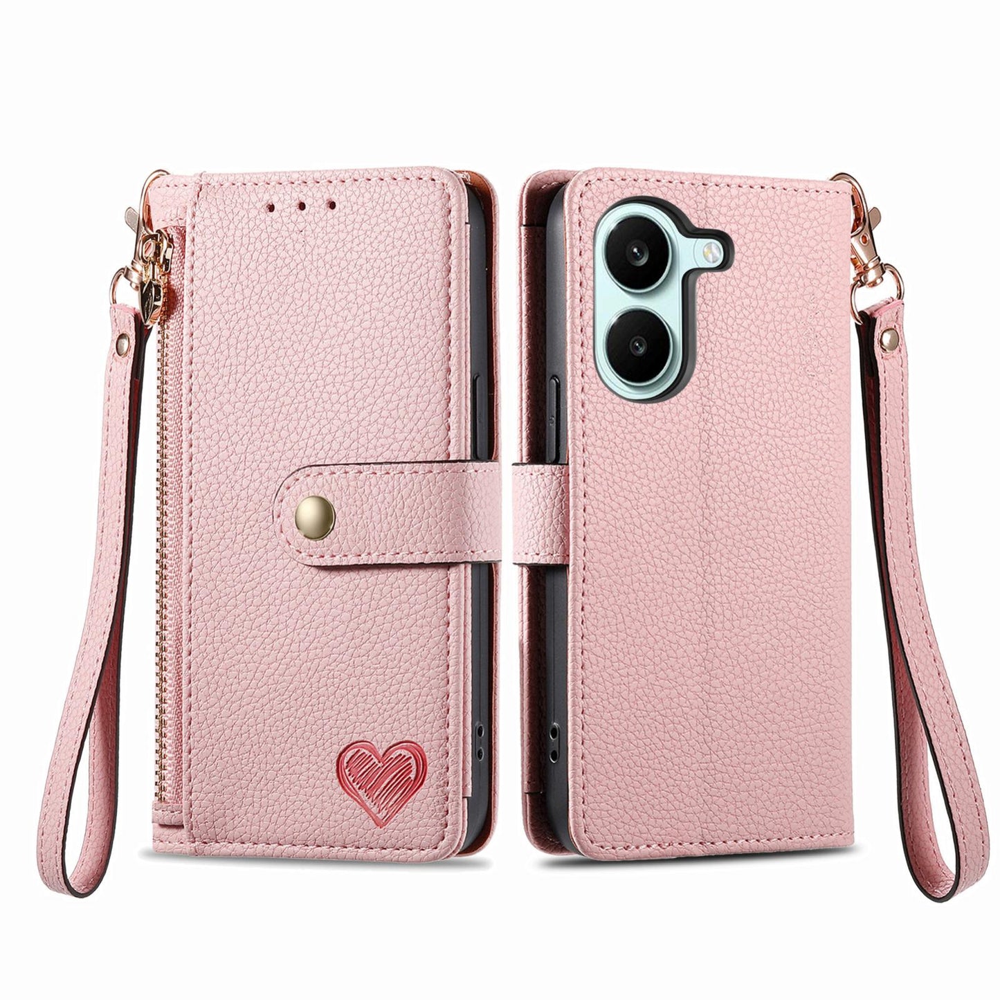 For Honor Play 80 Plus 5G Love Zipper Lanyard Leather Phone Case(Pink)