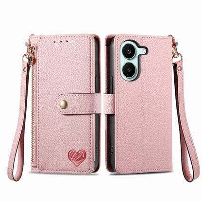 For Honor Play 80 Plus 5G Love Zipper Lanyard Leather Phone Case(Pink)
