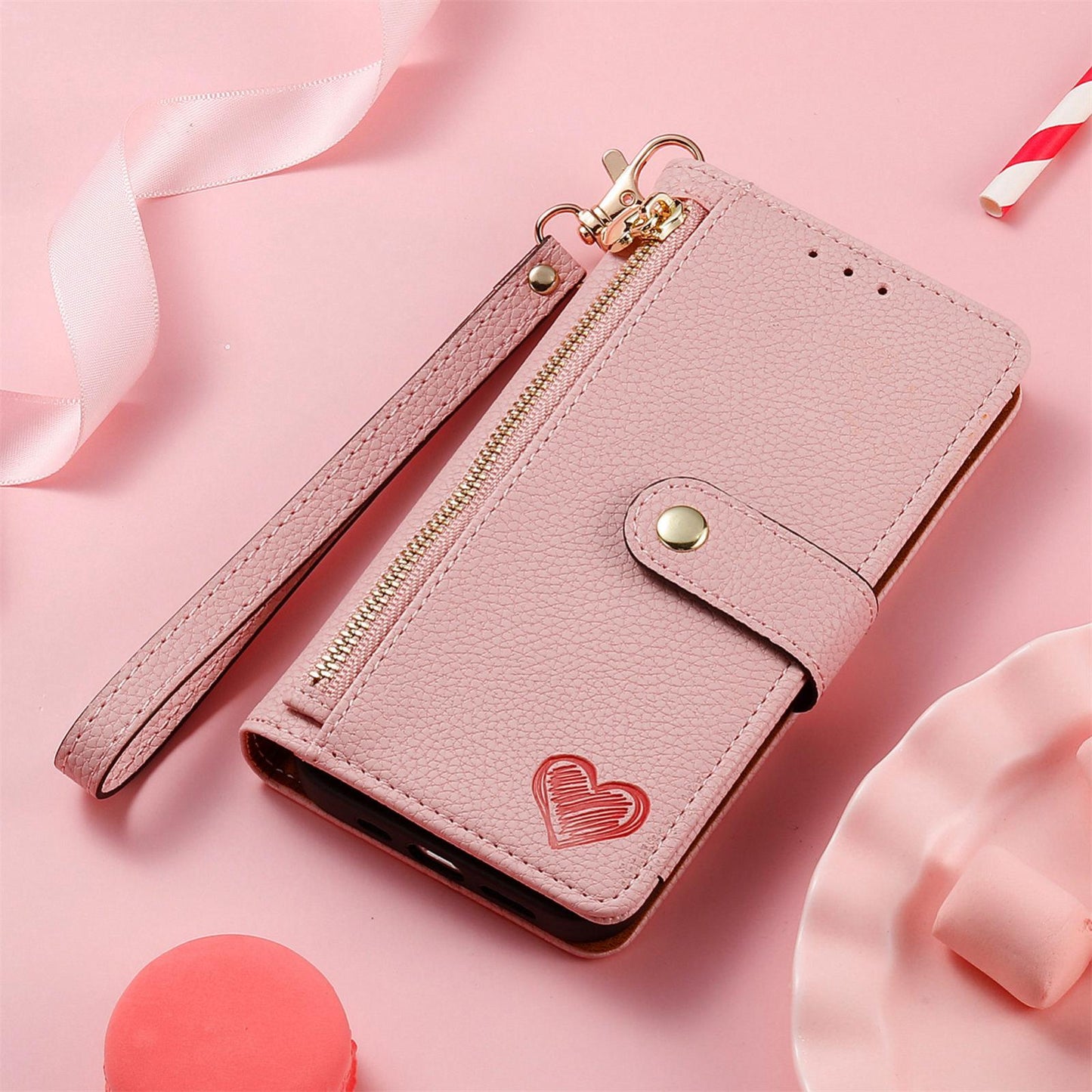 For Honor Play 80 Plus 5G Love Zipper Lanyard Leather Phone Case(Pink)
