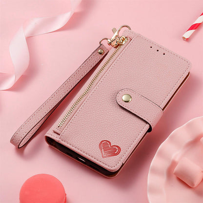 For Honor Play 80 Plus 5G Love Zipper Lanyard Leather Phone Case(Pink)