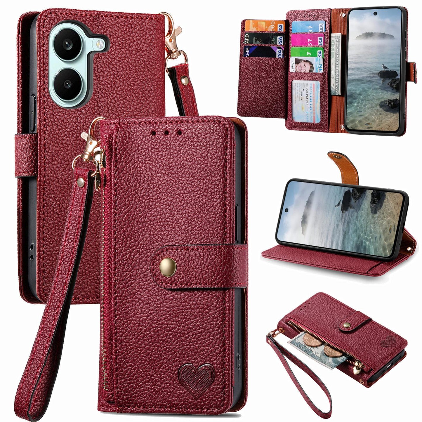 For Honor Play 80 Plus 5G Love Zipper Lanyard Leather Phone Case(Red)
