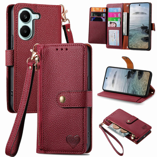 For Honor Play 80 Plus 5G Love Zipper Lanyard Leather Phone Case(Red)