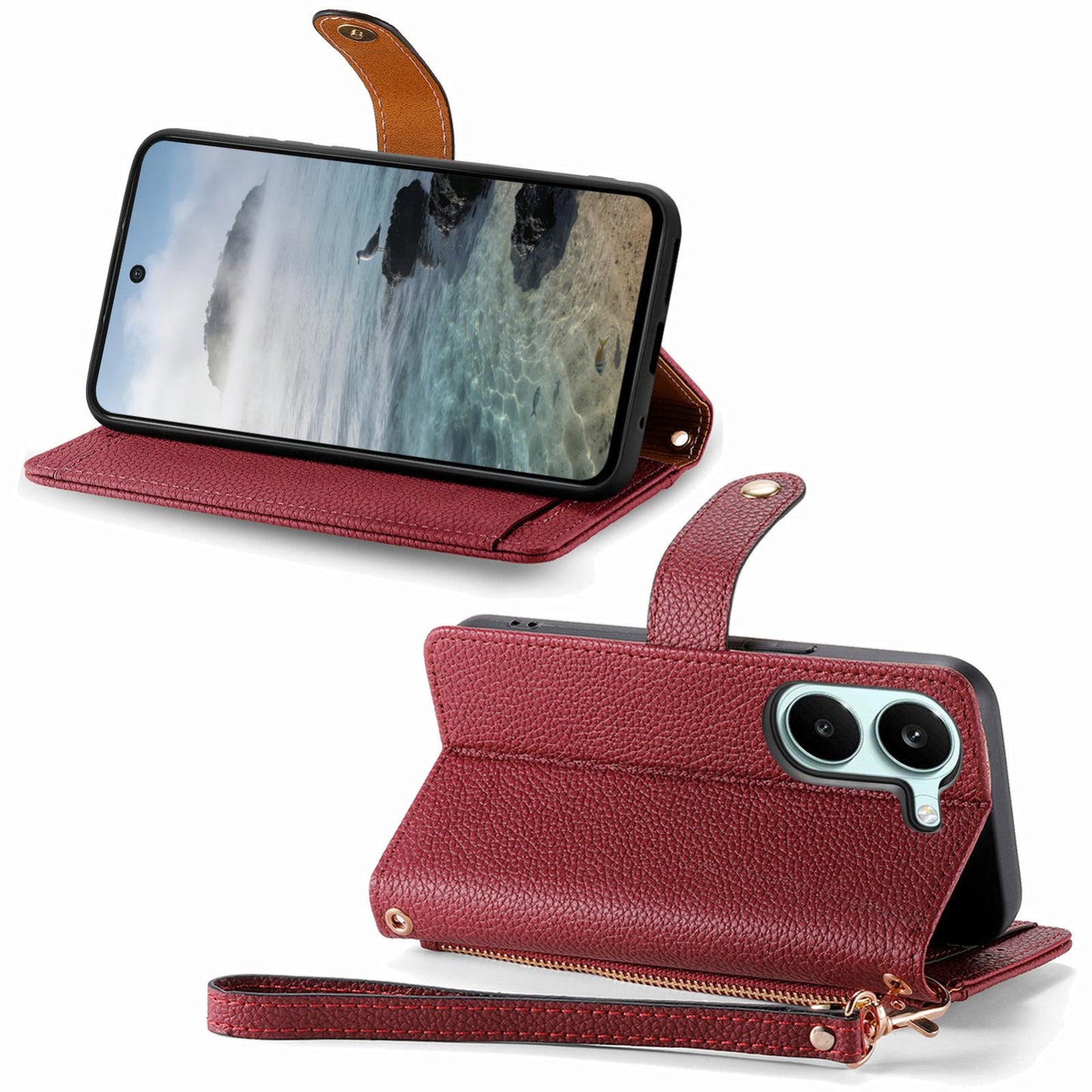 For Honor Play 80 Plus 5G Love Zipper Lanyard Leather Phone Case(Red)