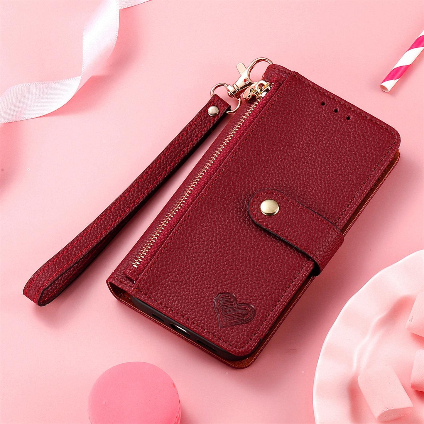 For Honor Play 80 Plus 5G Love Zipper Lanyard Leather Phone Case(Red)