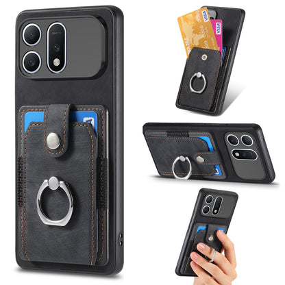 For Honor Win Turbo 5G Retro Skin-feel Ring Card Wallet Phone Case - Black - SYA002562811A