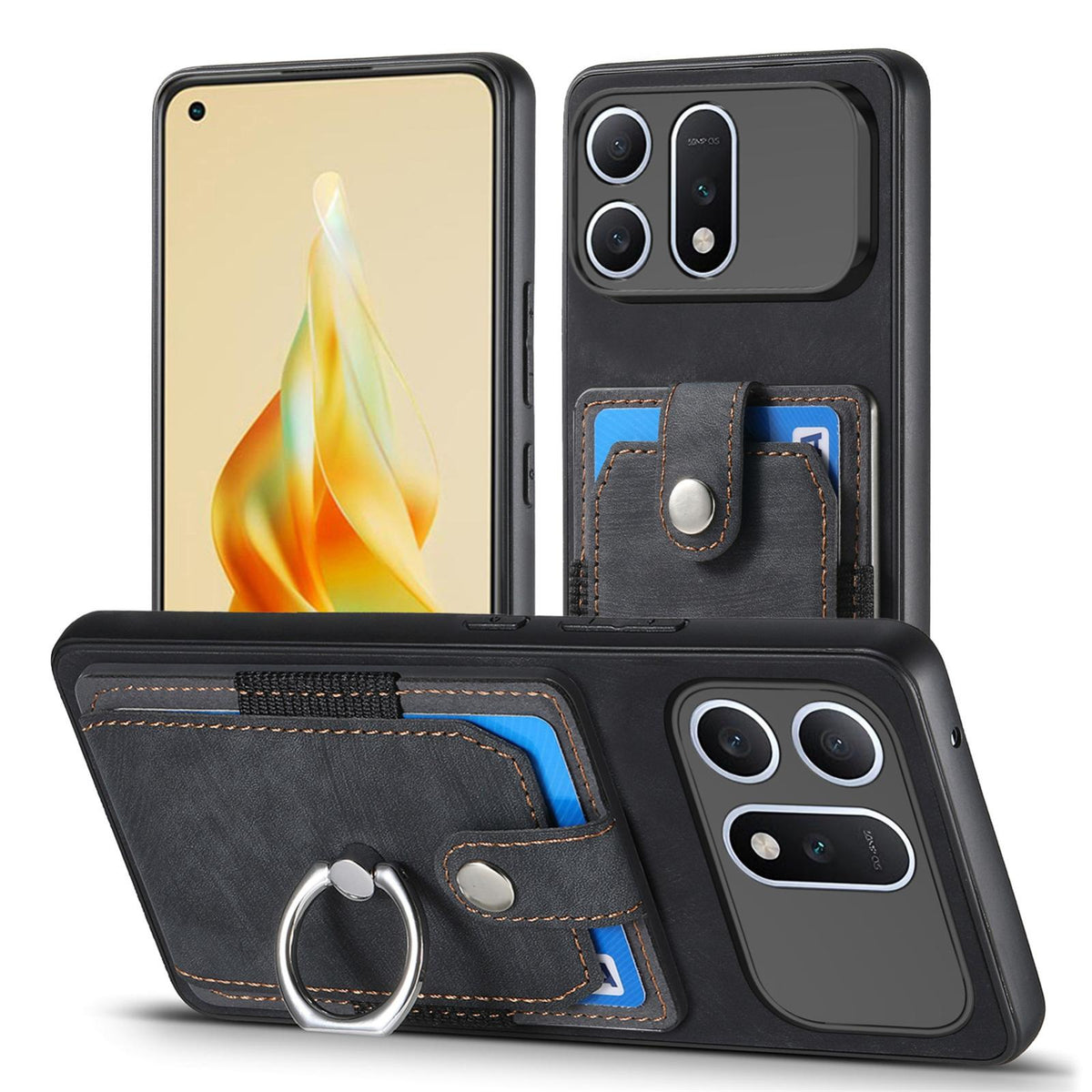 For Honor Win Turbo 5G Retro Skin-feel Ring Card Wallet Phone Case - Black - SYA002562811A
