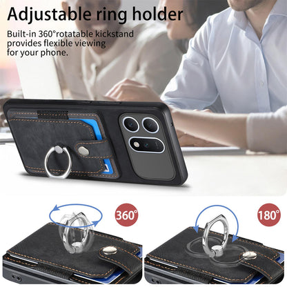 For Honor Win Turbo 5G Retro Skin-feel Ring Card Wallet Phone Case - Black - SYA002562811A