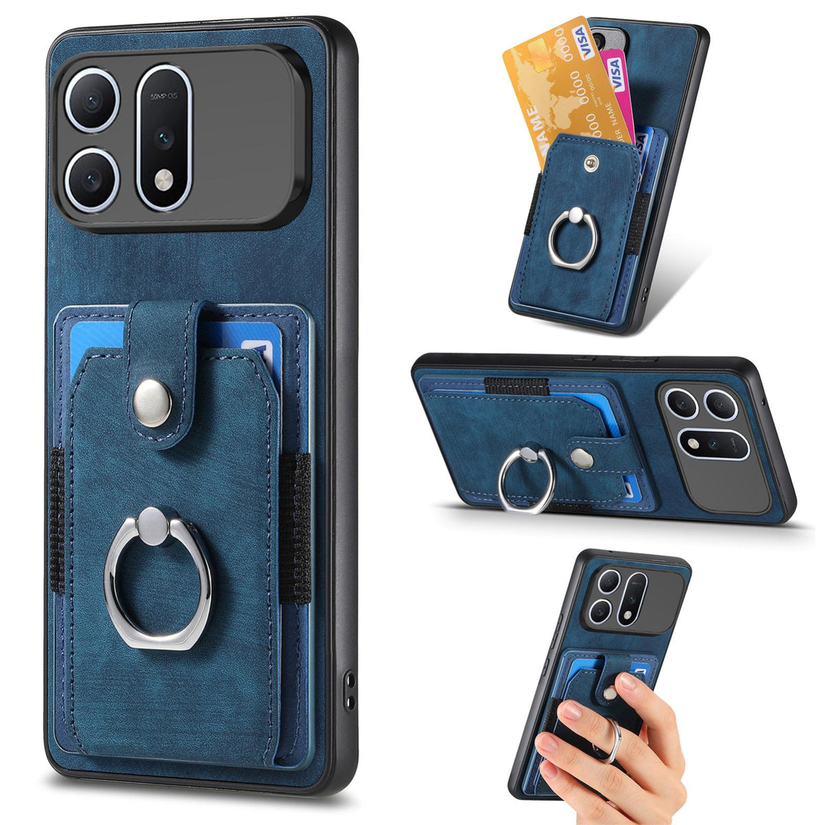 For Honor Win Turbo 5G Retro Skin-feel Ring Card Wallet Phone Case - Blue - SYA002562811B