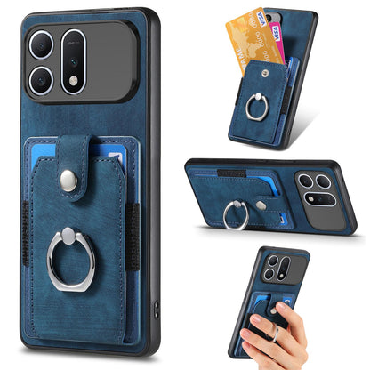 For Honor Win Turbo 5G Retro Skin-feel Ring Card Wallet Phone Case - Blue - SYA002562811B