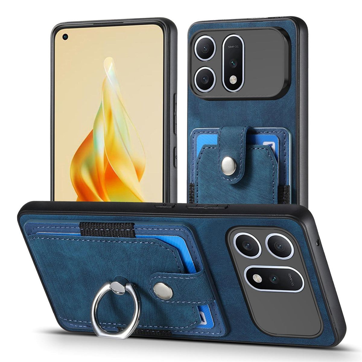 For Honor Win Turbo 5G Retro Skin-feel Ring Card Wallet Phone Case - Blue - SYA002562811B
