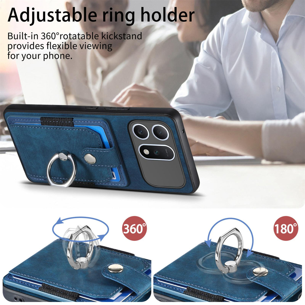 For Honor Win Turbo 5G Retro Skin-feel Ring Card Wallet Phone Case - Blue - SYA002562811B