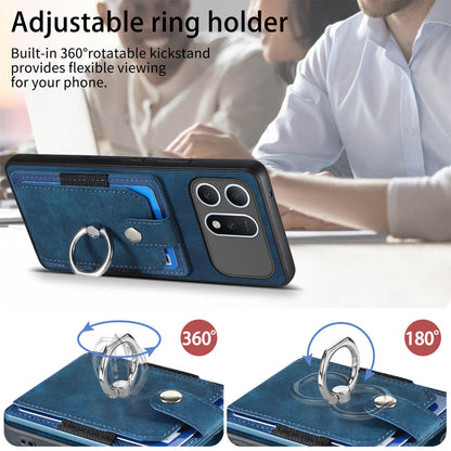 For Honor Win Turbo 5G Retro Skin-feel Ring Card Wallet Phone Case - Blue - SYA002562811B