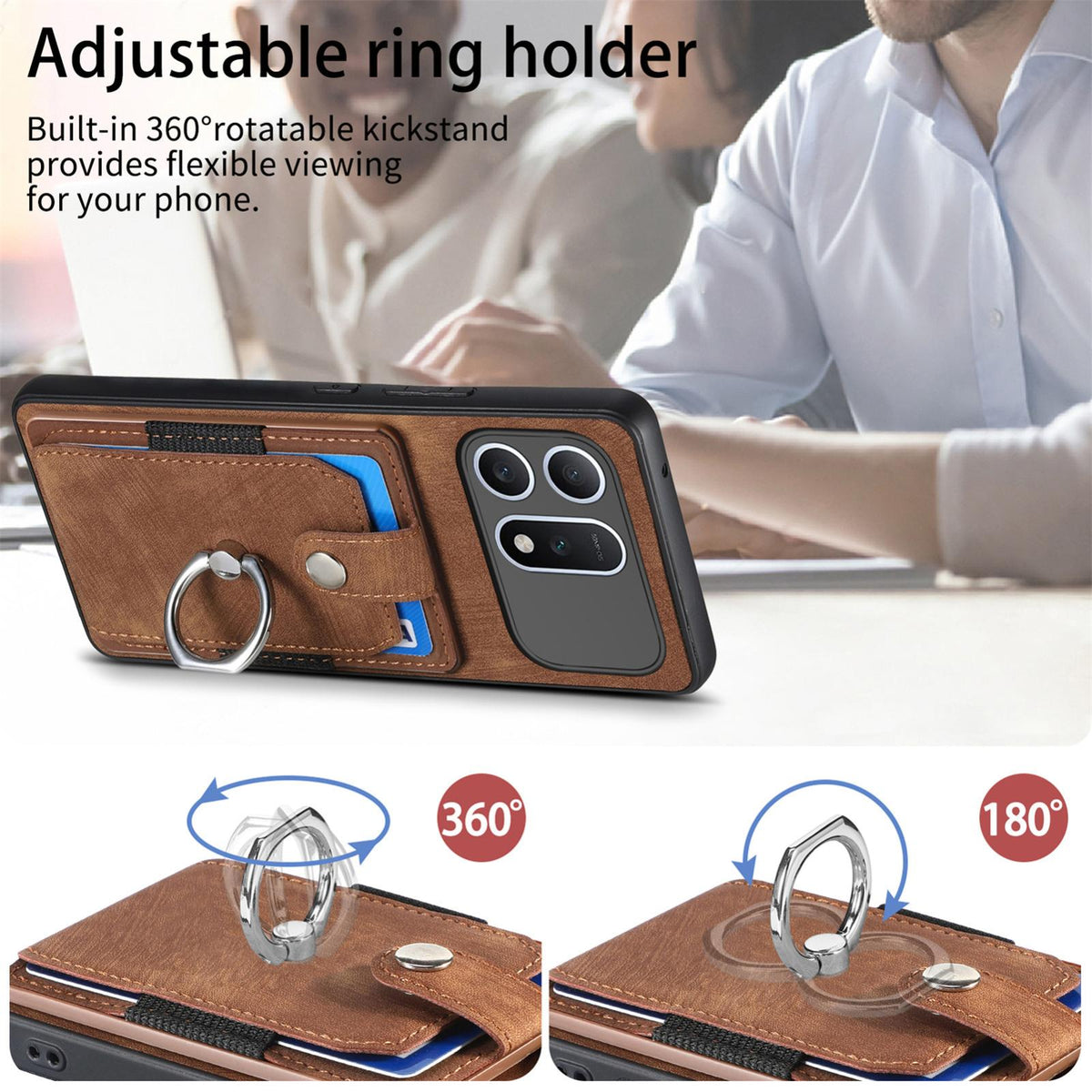 For Honor Win Turbo 5G Retro Skin-feel Ring Card Wallet Phone Case - Brown - SYA002562811C