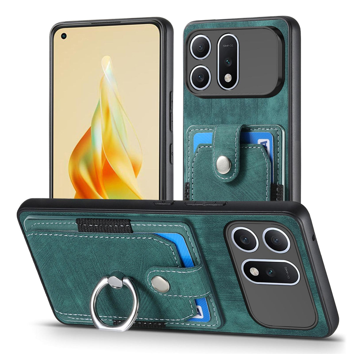 For Honor Win Turbo 5G Retro Skin-feel Ring Card Wallet Phone Case - Green - SYA002562811D