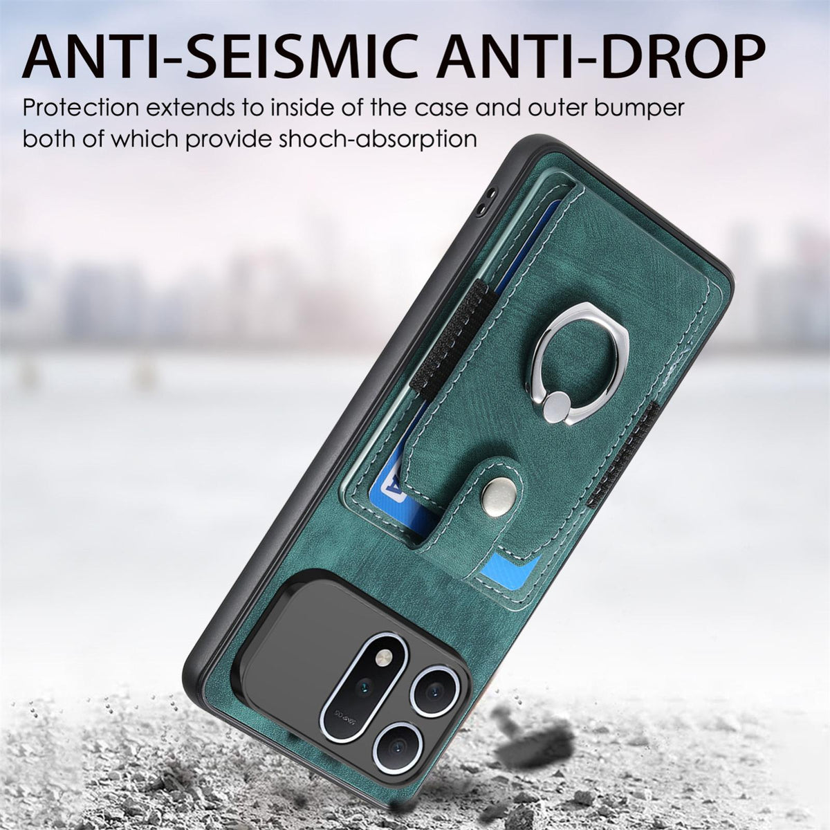 For Honor Win Turbo 5G Retro Skin-feel Ring Card Wallet Phone Case - Green - SYA002562811D