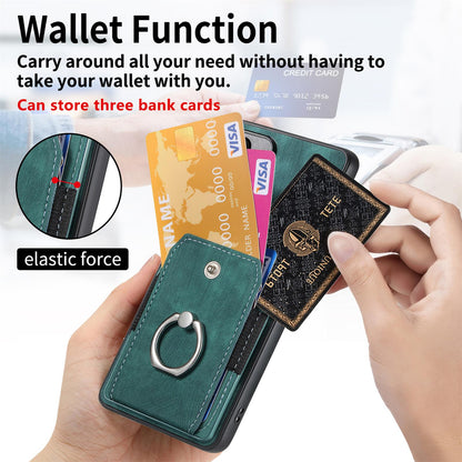 For Honor Win Turbo 5G Retro Skin-feel Ring Card Wallet Phone Case - Green - SYA002562811D