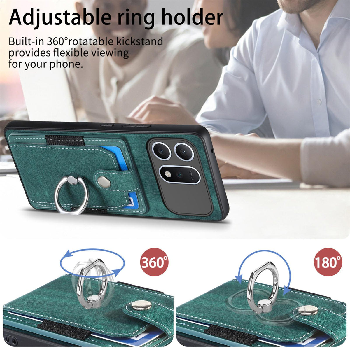 For Honor Win Turbo 5G Retro Skin-feel Ring Card Wallet Phone Case - Green - SYA002562811D