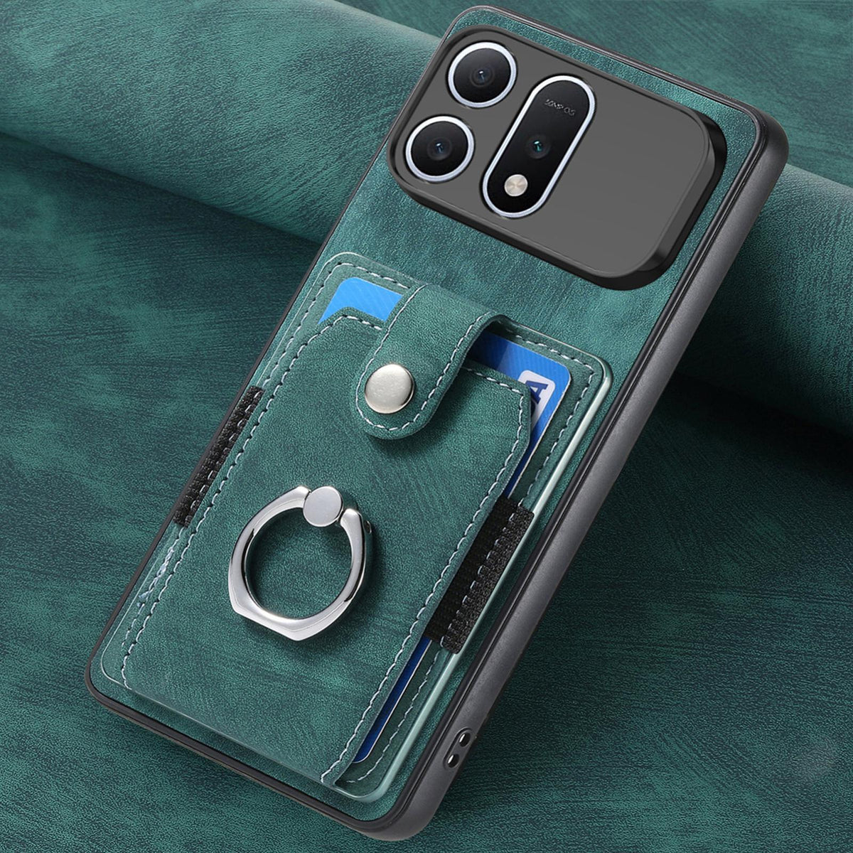 For Honor Win Turbo 5G Retro Skin-feel Ring Card Wallet Phone Case - Green - SYA002562811D
