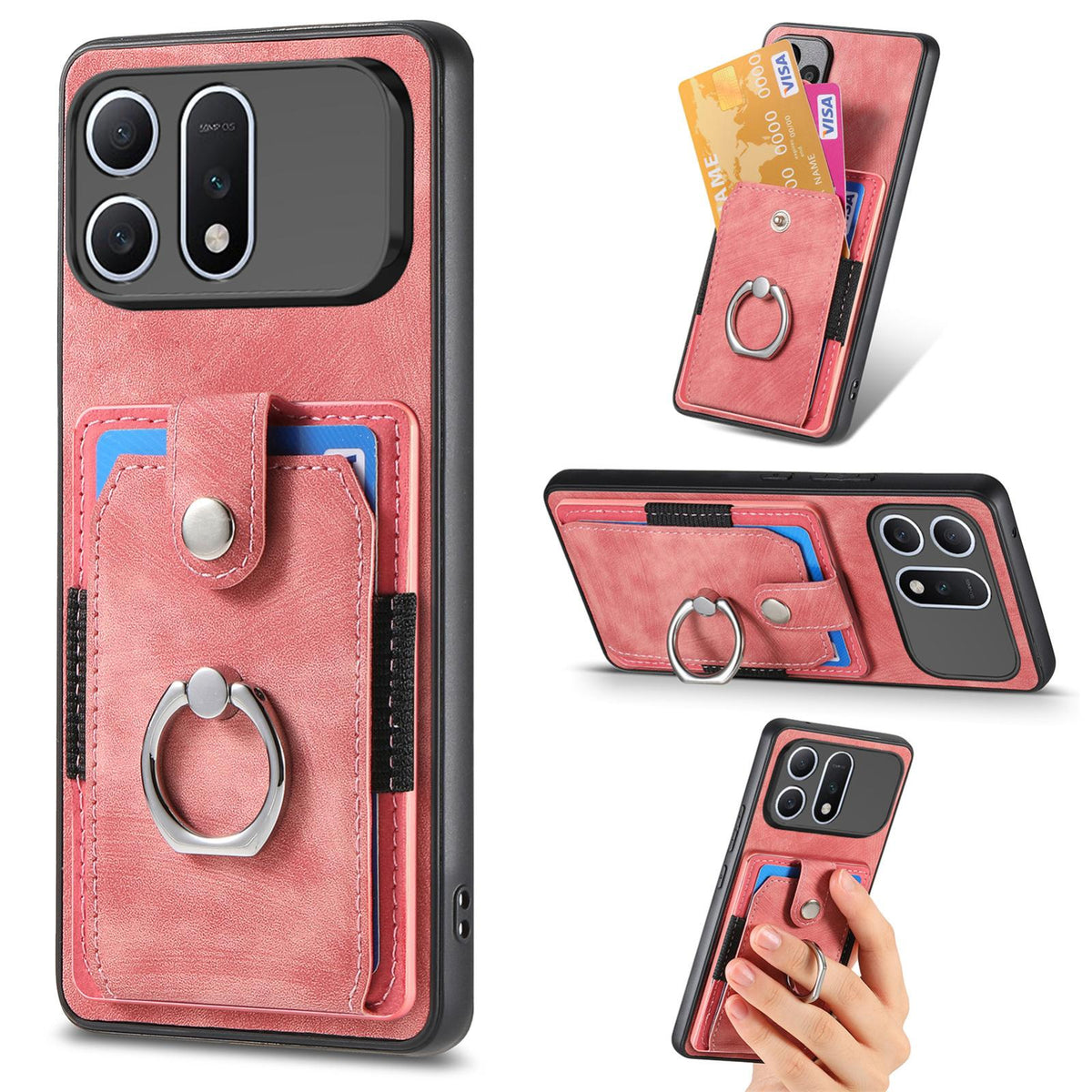 For Honor Win Turbo 5G Retro Skin-feel Ring Card Wallet Phone Case - Pink - SYA002562811E