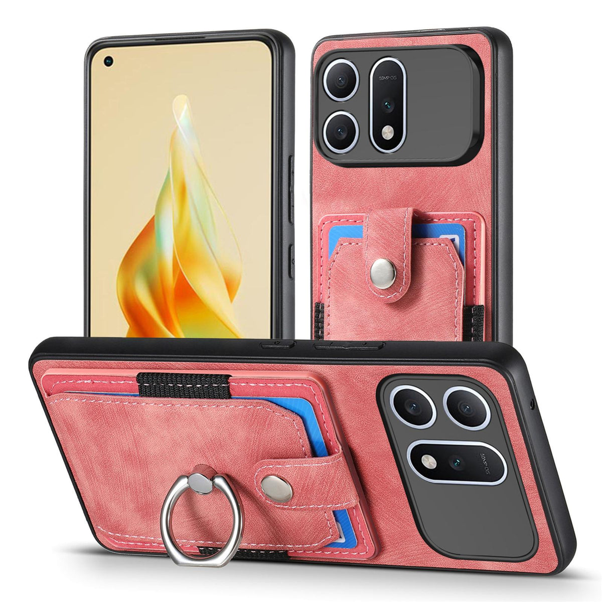 For Honor Win Turbo 5G Retro Skin-feel Ring Card Wallet Phone Case - Pink - SYA002562811E
