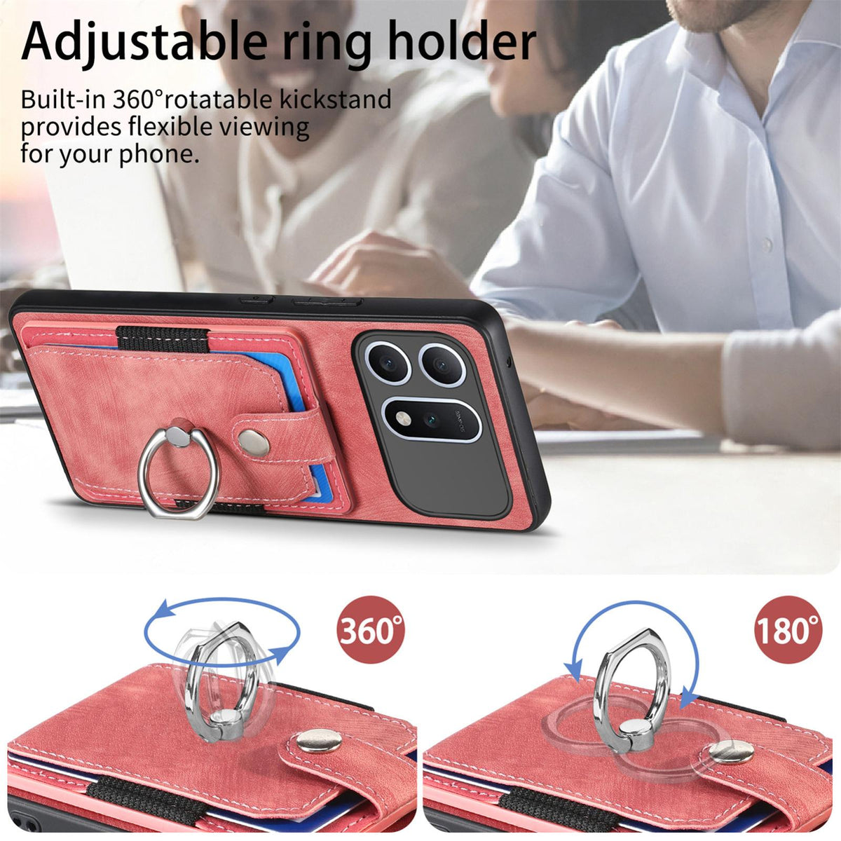 For Honor Win Turbo 5G Retro Skin-feel Ring Card Wallet Phone Case - Pink - SYA002562811E