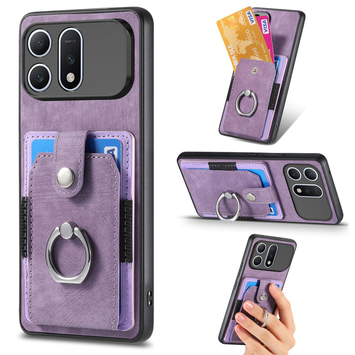 For Honor Win Turbo 5G Retro Skin-feel Ring Card Wallet Phone Case - Purple - SYA002562811F