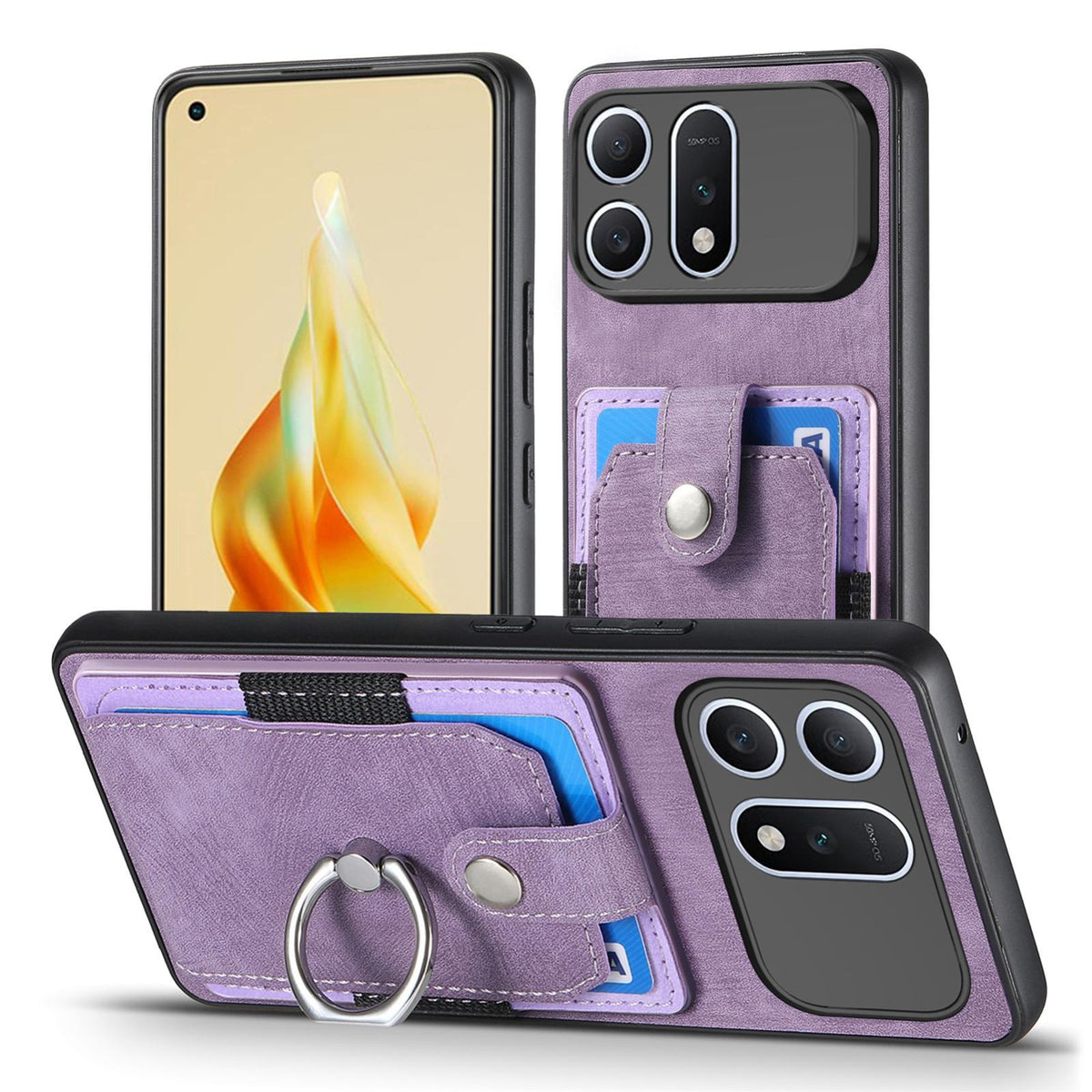 For Honor Win Turbo 5G Retro Skin-feel Ring Card Wallet Phone Case - Purple - SYA002562811F