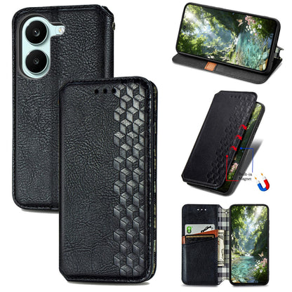 For Honor Play 80 Plus 5G Cubic Grid Pressed Magnetic Leather Phone Case(Black)