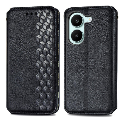 For Honor Play 80 Plus 5G Cubic Grid Pressed Magnetic Leather Phone Case(Black)