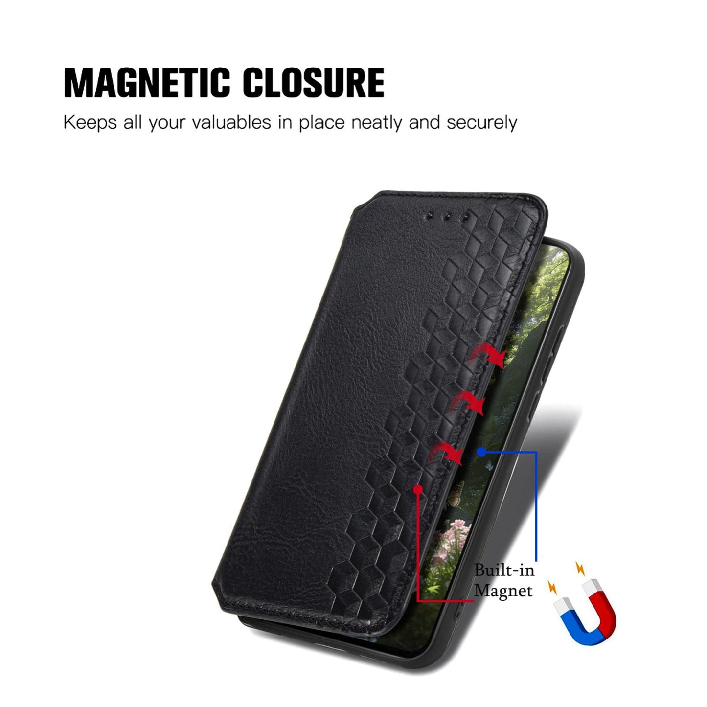 For Honor Play 80 Plus 5G Cubic Grid Pressed Magnetic Leather Phone Case(Black)