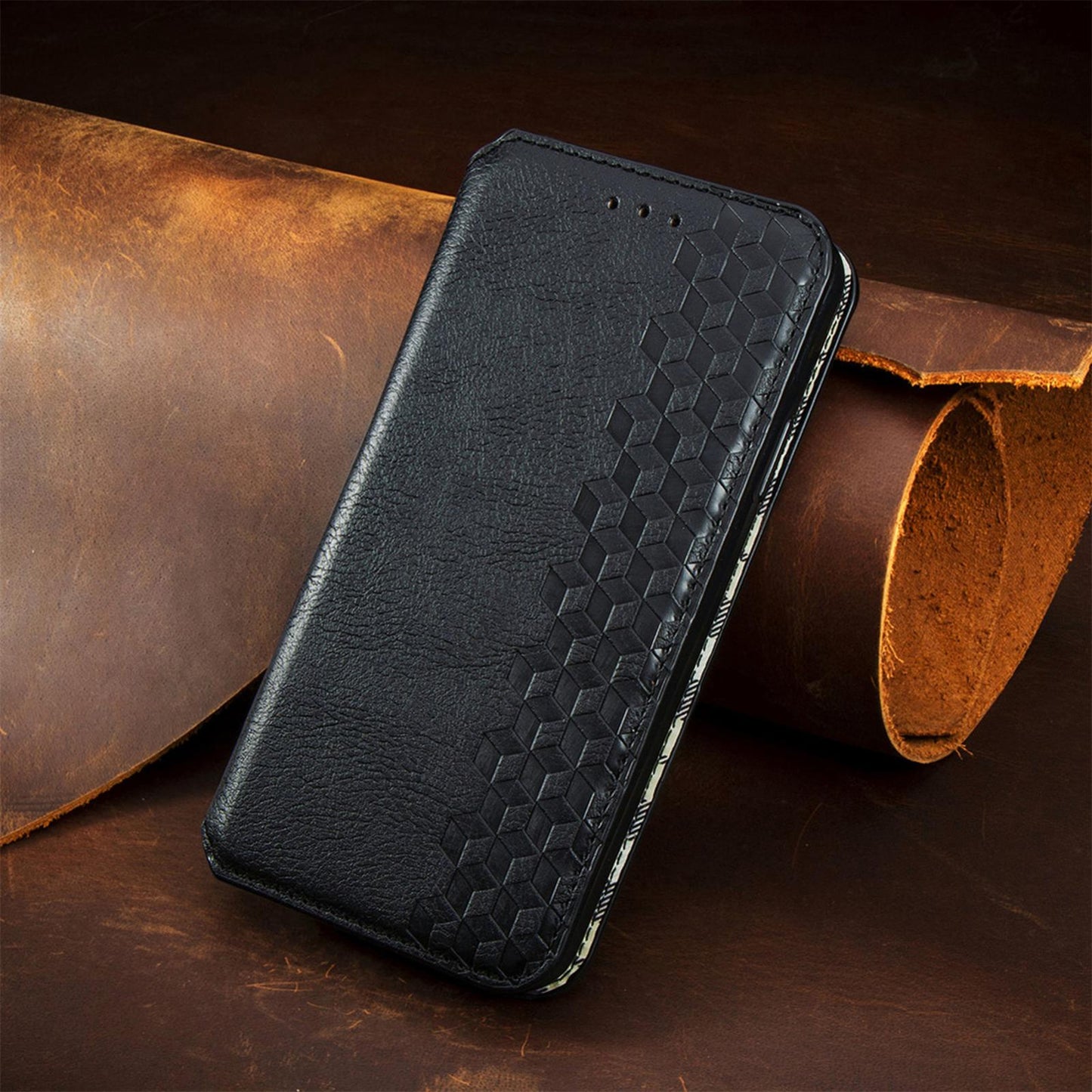 For Honor Play 80 Plus 5G Cubic Grid Pressed Magnetic Leather Phone Case(Black)