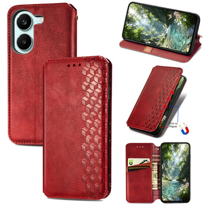 For Honor Play 80 Plus 5G Cubic Grid Pressed Magnetic Leather Phone Case(Red)