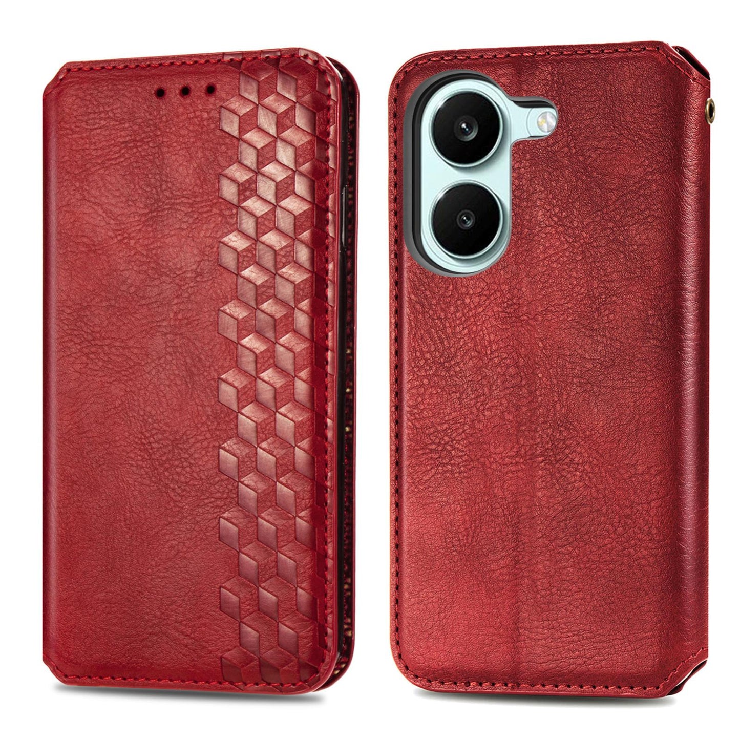 For Honor Play 80 Plus 5G Cubic Grid Pressed Magnetic Leather Phone Case(Red)