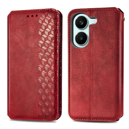 For Honor Play 80 Plus 5G Cubic Grid Pressed Magnetic Leather Phone Case(Red)