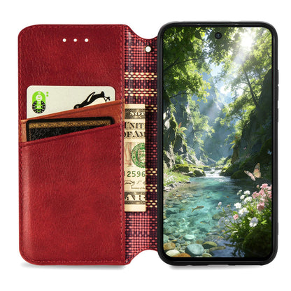 For Honor Play 80 Plus 5G Cubic Grid Pressed Magnetic Leather Phone Case(Red)
