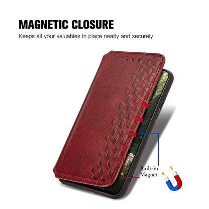 For Honor Play 80 Plus 5G Cubic Grid Pressed Magnetic Leather Phone Case(Red)