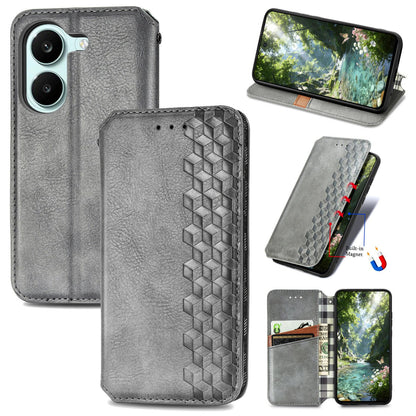 For Honor Play 80 Plus 5G Cubic Grid Pressed Magnetic Leather Phone Case(Gray)